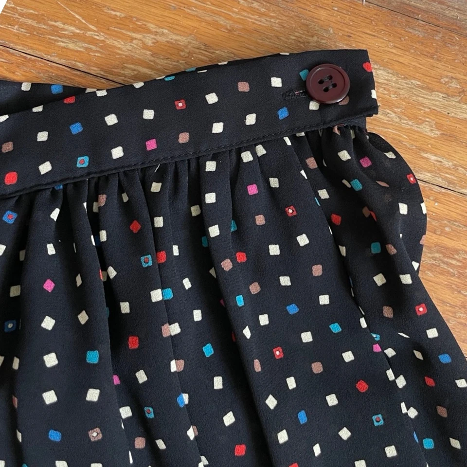 Falda Vintage Estampado Geométrico Talla XXS 24" Cintura Años 80 Negro Crepé Línea A Foto 3 de 4