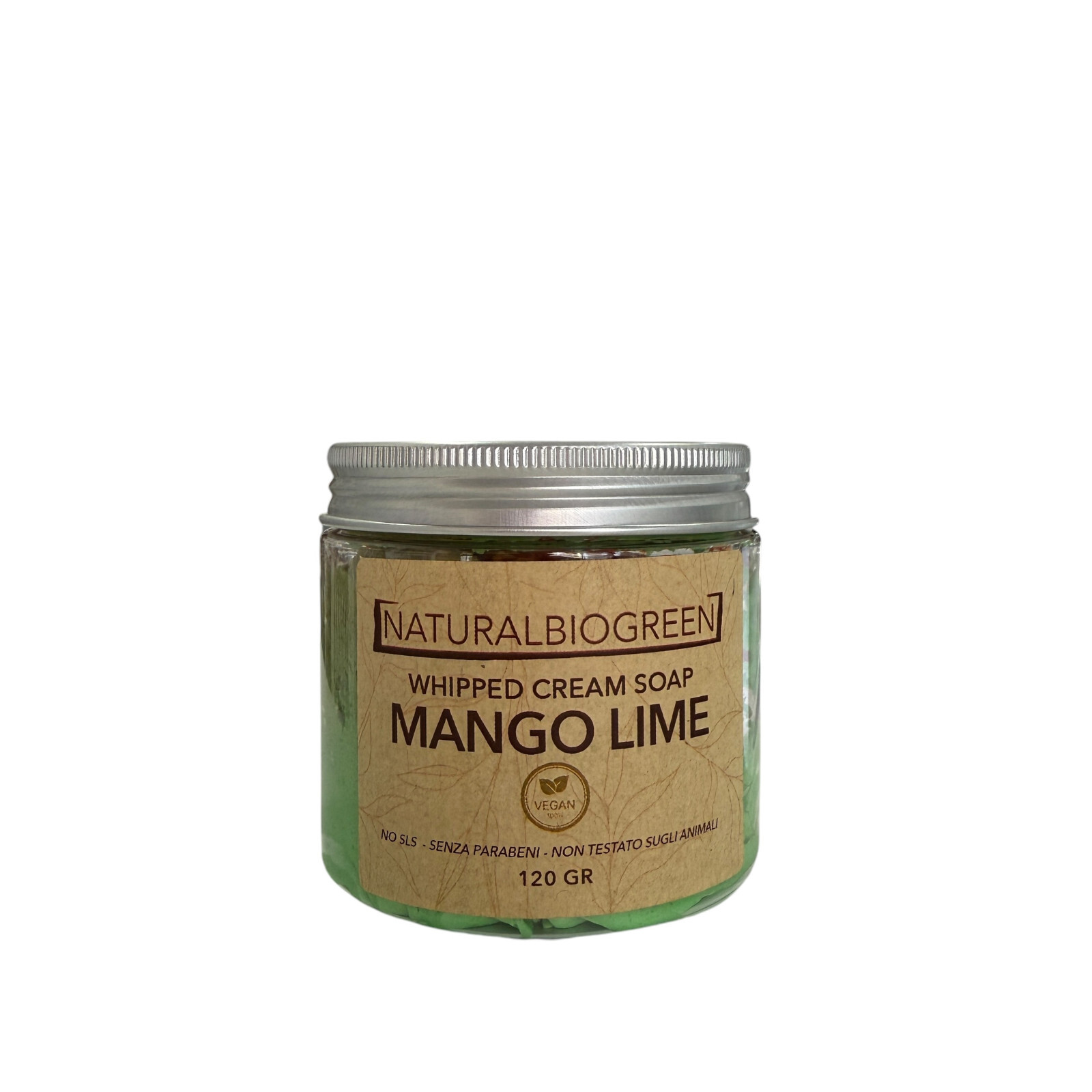 Naturalbiogreen Whipped Cream Soap Sapone in Crema MANGO e LIME Vegan 120 gr