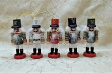 Five 3" Nutcrackers Wooden Christmas Holiday Ornaments