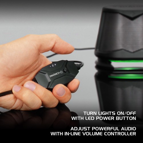 Computer Speakers USB Powered Green LED Glow Lights 10W Peak Sound - 第 7/9 張圖片
