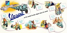1960s Vespa Dealer Wall Illustration Italy 9 x 19 Giclee Iris
