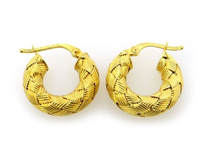 Funky Fun 18k Yellow Gold Woven Cable Hoop Hug Dangle Drop Earrings