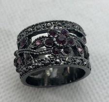 fashion ring for women Gunmetal With Purple Rhinestones