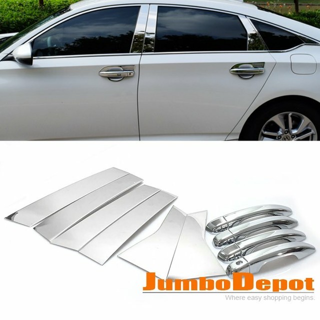 Chrome Side Door Handle + Pillar Post Cover Trims Set Fit 20182020