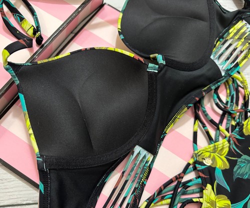 Victoria's Secret Swim Bombshell Push-Up Longline Strappy Brazilian Leaves - Picture 4 of 6
