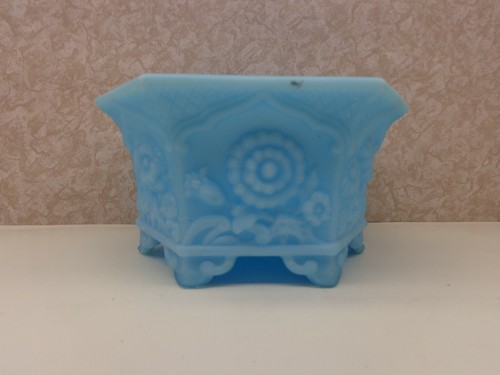 Vintage 1970's Fenton Art Glass Blue Satin Hexagonal Planter 8" Wide VgC - Picture 5 of 11