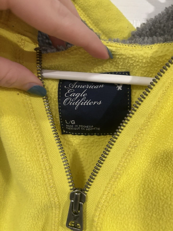 Capucha Sherpa American Eagle Amarillo Neón Cremallera Años 2000 Y2K De Colección Talla Grande Mujer Foto 3 de 4