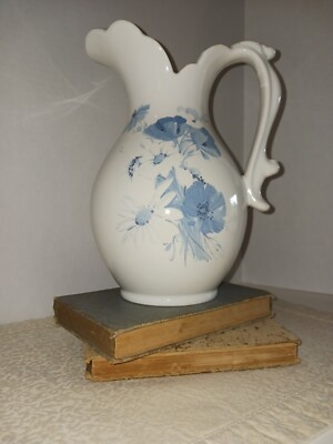 Vintage Royal Haeger White & Blue 10'' Pitcher Floral Design