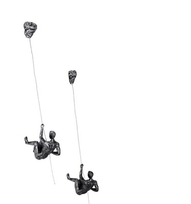 2x große silberne Klettern Wandbehang Figur 2er Set Männer Statue