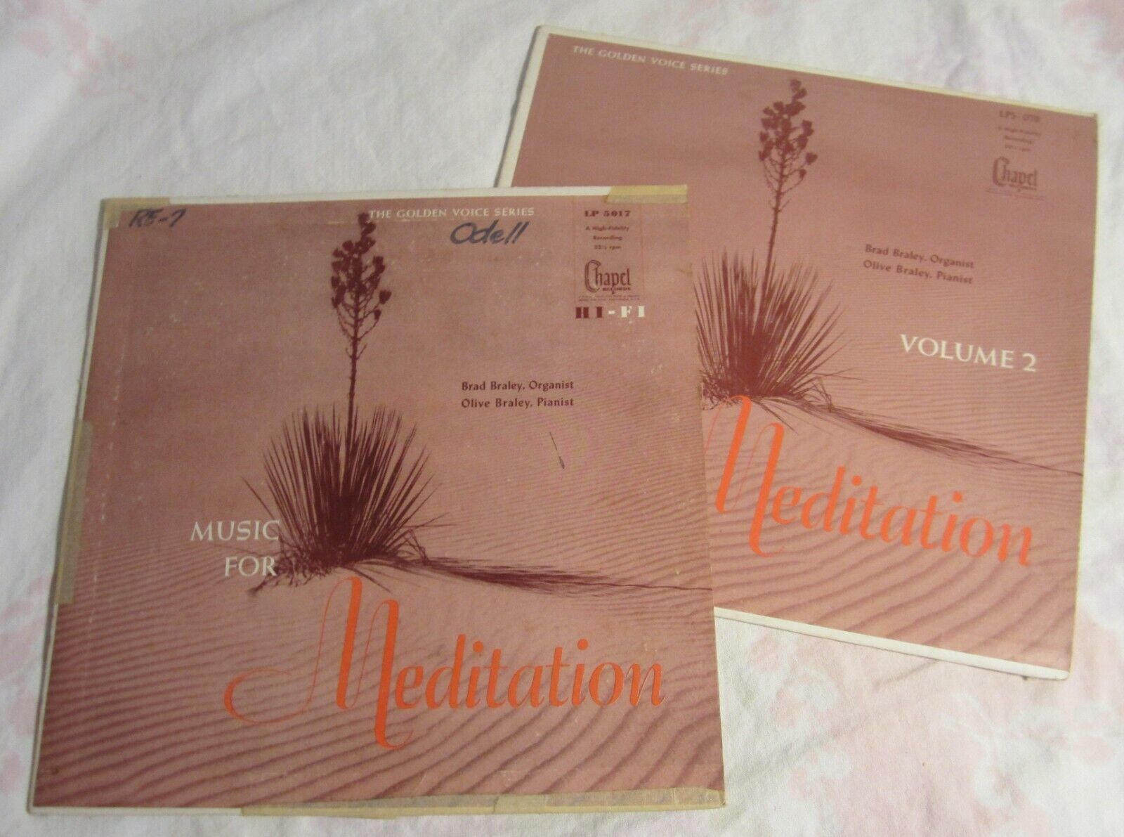Two CHAPEL Label LP's -- MUSIC FOR MEDITATION, Vols 1 & 2 -- Brad & Olive Braley