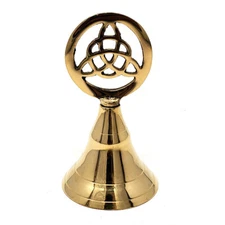 NEW Brass Triquetra Altar Bell 3.75" Chime Celtic Knot Handle Wicca Pagan