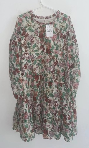 Abito bambina manica lunga a strati multicolore floreale nuovo con etichetta Crewcuts età 8
