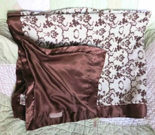 Cocalo Couture Green Brown Floral Plush w Satin Baby Blanket EUC