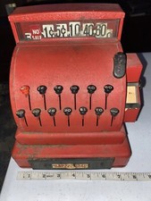 Antique Happi Time Metal Tin Red Toy Cash Register