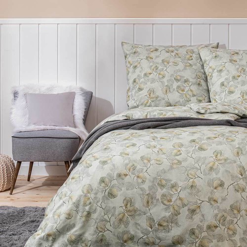 Estella Samt + Seide Flanell Bettwäsche 155x220 Molveno khaki Blätter 5466-16 - Bild 5 von 7