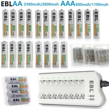 EBL AA AAA 2800mAh,1100mAh NiMH Rechargeable Batteries 1.2V  / Charger w/USB Lot