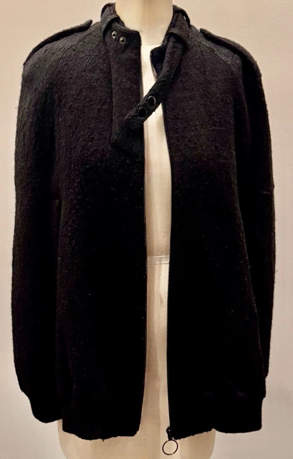 ALEXANDER WANG black wool bouclé lined Zip up cape poncho XS Euc