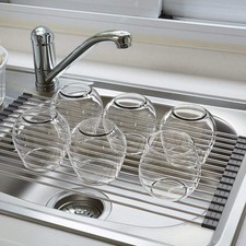 NEW Extra Large Over the Sink Drying Rack Stainless Steel Roll-Up Dish Drain