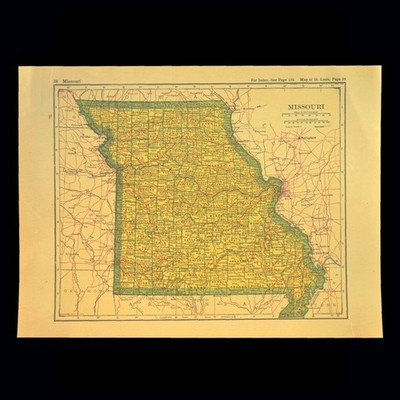 ca 1920 MISSOURI Map of Missouri Railroad Map St Louis Kansas City Atlas Map