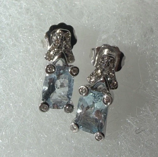 Pendientes Le Vian de diamantes naturales aguamarina y chocolate de oro blanco de 14 quilates de 1 3/4 quilates Foto 2 de 4