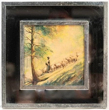 Beautiful Vintage Painting of Mountain Shepherd by Zori in Mirror Frame, Fine!