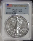 2022 US Silver Eagle $1 PCGS MS70 First Strike White Core Slab