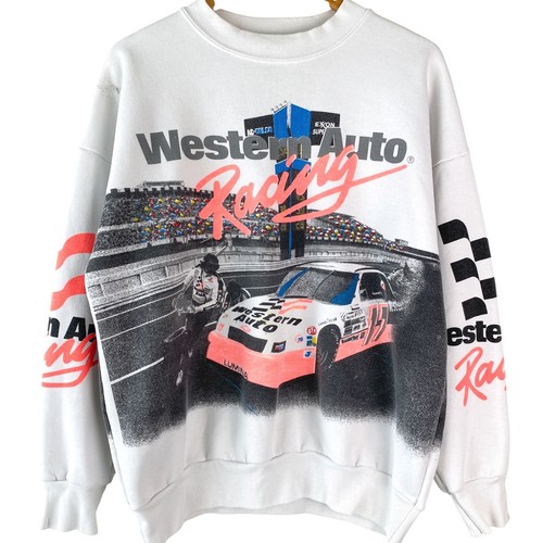 Vintage Morris Design Nascar Sweatshirt XL White Western Auto Racing Crewneck 90