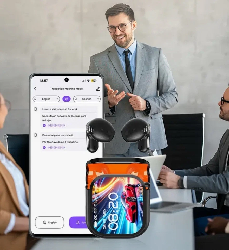 NE20 AI Translator Earbuds Bluetooth 6.0 LCD Touch • Wireless HD Stereo - Image 4 of 4