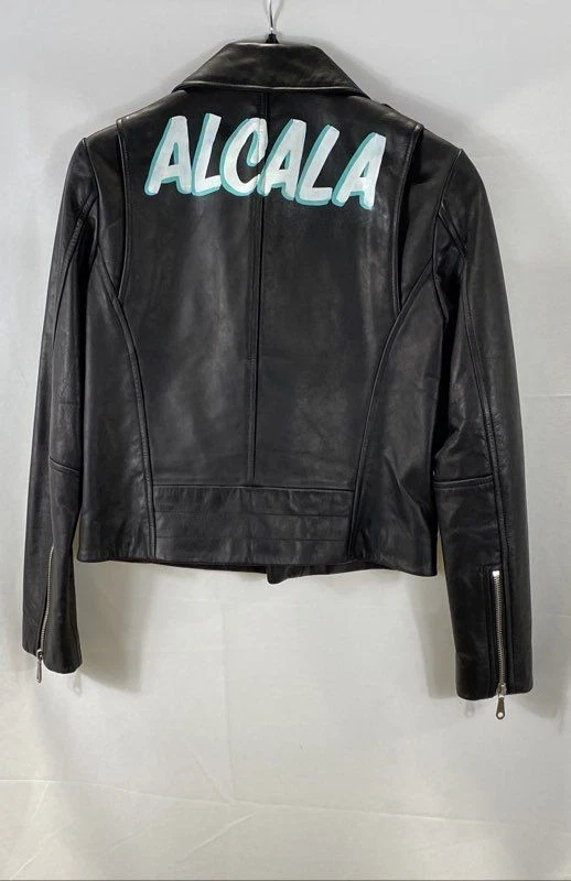 Rebecca Minkoff Black Becky Moto Custom Painted "Alcala" Leather Jacket Women's - Image 2 of 4