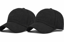 Unisex American Flag Baseball Cap, Vintage Tactical Hat, 2-Pack Black