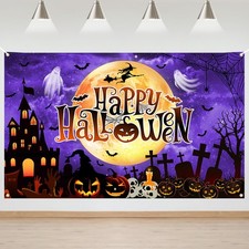Halloween Backdrop Banner Pumpkin Moon Witch Ghost Spooky Castle Birthday Party