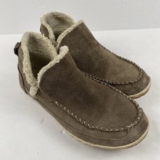 L.L. Bean Mountain Slippers Mocs Women  s 10 Tan Suede Fleece Lined