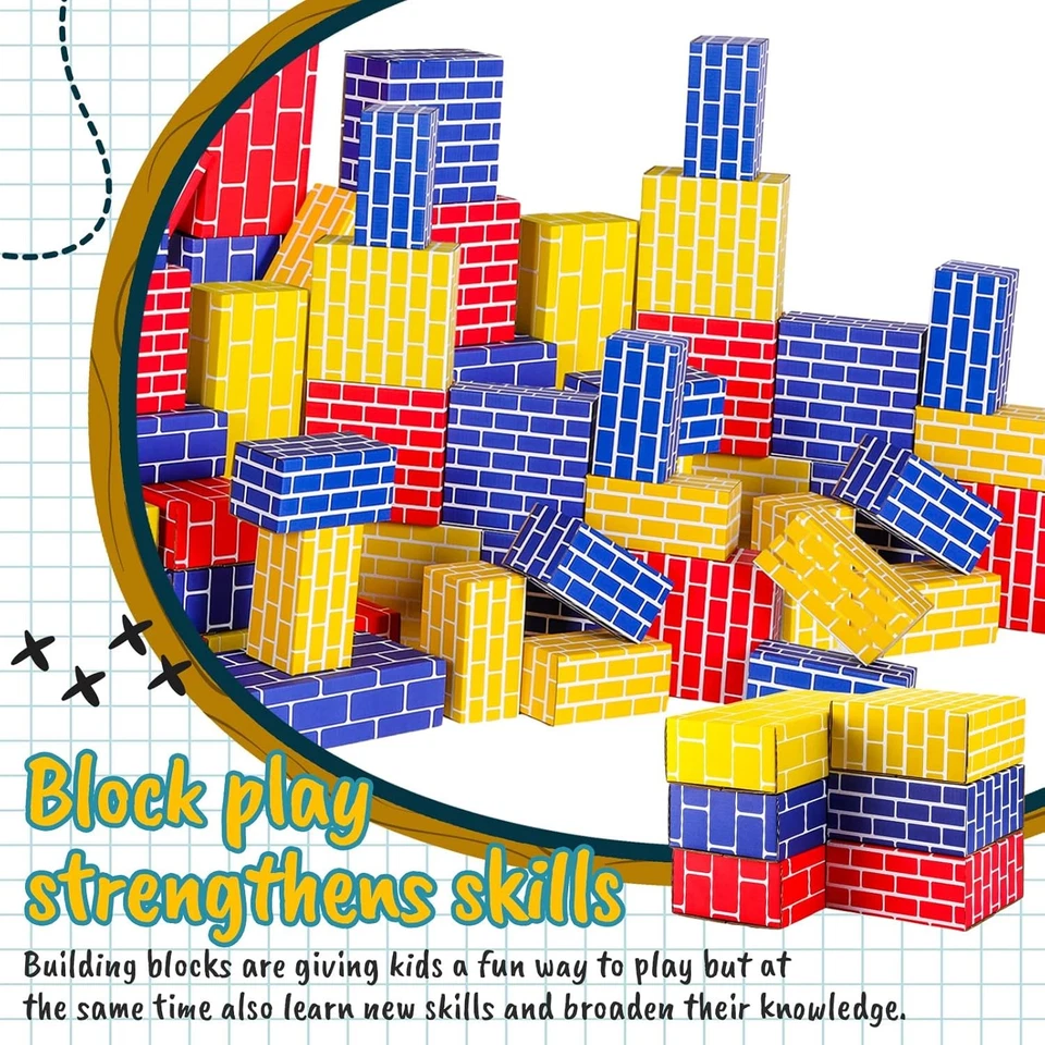 Junkin 80 Pack Cardboard Building Blocks Cardboard Bricks for Kids, Stacking ... - Image 3 of 4