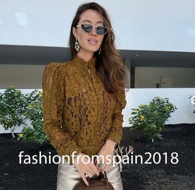 ZARA NEW WOMAN ZW COLL LACE JACKET WITH BALLOON SLEEVES GREEN XS