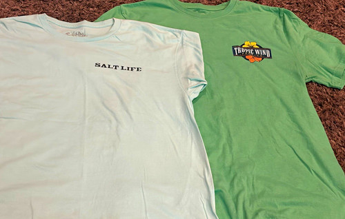 Salt Life Double-Sided Logo Graphic Print Beach T-Shirt Green Men's L Crew Neck