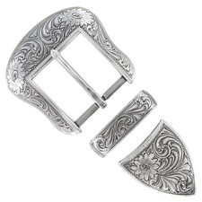 Hand Polished Western Floral Engraved Replacement Belt Buckle Set fits 1-1/2"...