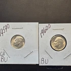 Lot of 2 Roosevelt silver dimes.1959d 1960d .UNC