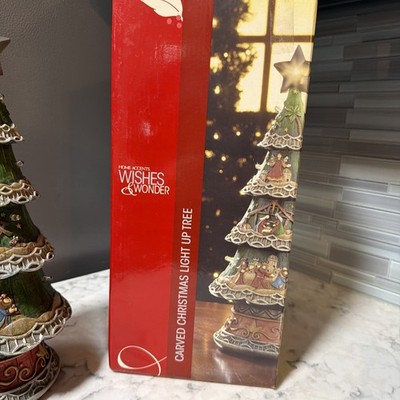 Wishes And Wonder Carved Christmas Light Up Tree Centerpiece - Works Watch Video