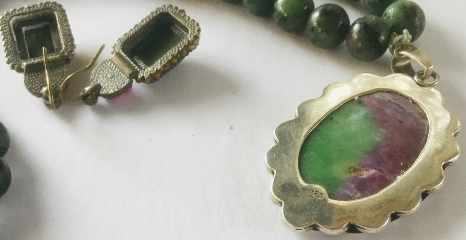 Vintage Ruby Zoisite Sterling Silver Pendant Neck… - image 6