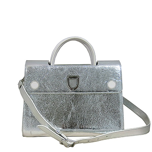 Dior 19 MA 0116 silver metallic calfskin medium Diorever tote with shoulder strap