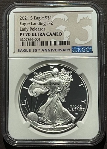 2021-S $1 SILVER AMERICAN EAGLE NGC PF70 Eagle Landing T-2 Early Releases  08126