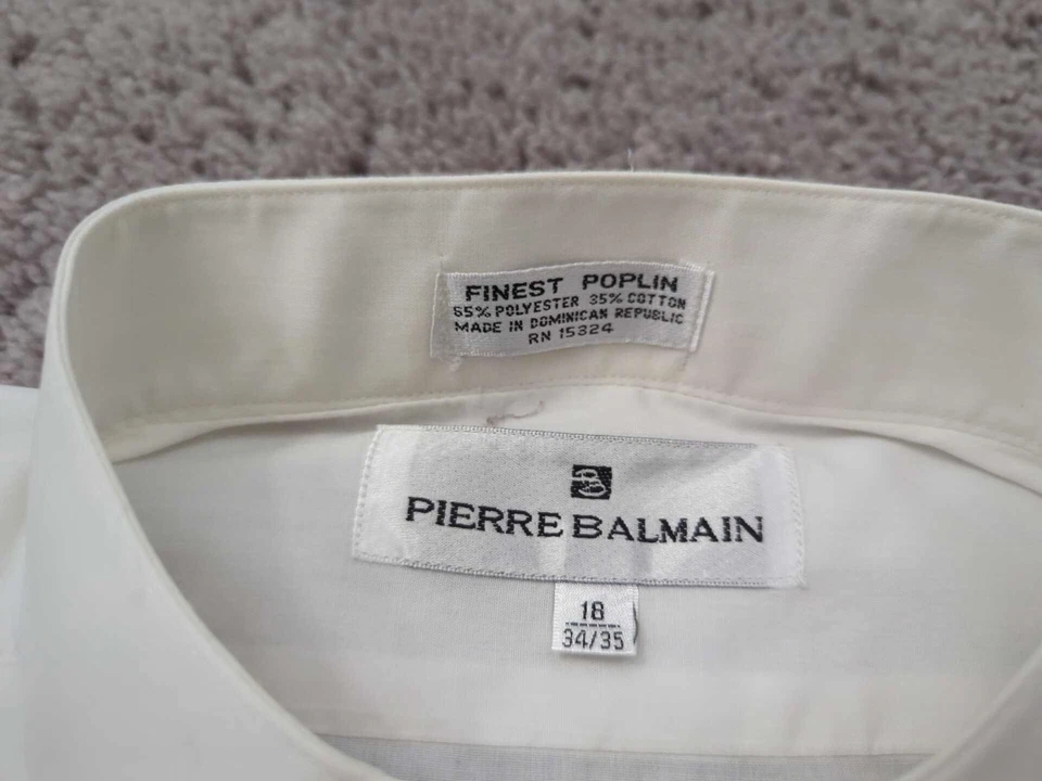 Camisa de vestir vintage Pierre Balmain para hombre 18 blanca abotonada mejor popelina Foto 2 de 4