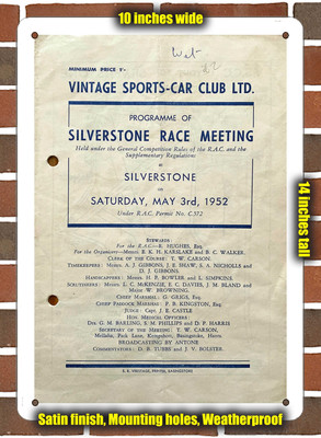 Metal Sign - 1952 Silverstone Circuit Racing Program - 10x14 inches
