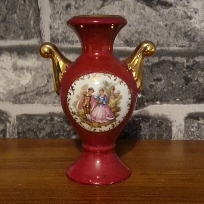 Limoges Frankreich Rochassé authentische handbemalte rote Doppelhenkelvase 5''