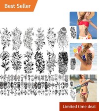Large Waterproof Flower Tattoos - 82 Sheets for Women  Girls, Lasting 2-5 Days