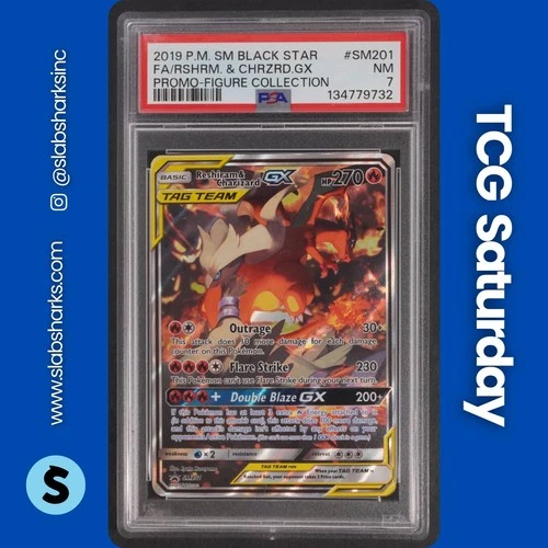 2016 POKEMON SM BSP FIGURE COLLECTION #SM201 RESHIRAM & CHARIZARD TAG TEAM PSA 7