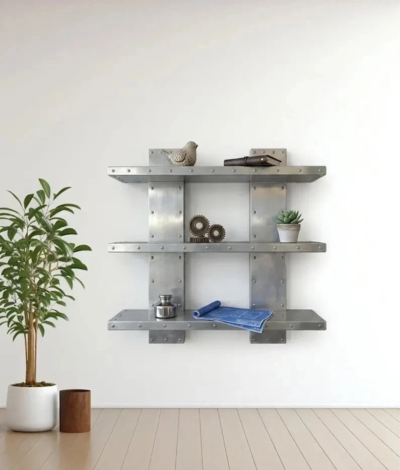 Aviator Wall Shelf - Aircraft Style Industrial Riveted Aluminum Floating Shelves