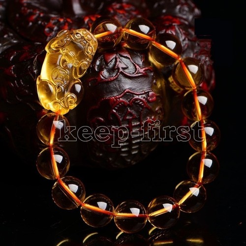 10/12/14mm Feng Shui Yellow Topaz Citrine Pi Yao Pi xiu xie Bracelet For Wealth - Picture 2 of 6