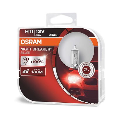OSRAM 64211NBS-HCB H11 12V 55W Headlight Bulbs NIGHT BREAKER SILVER x2