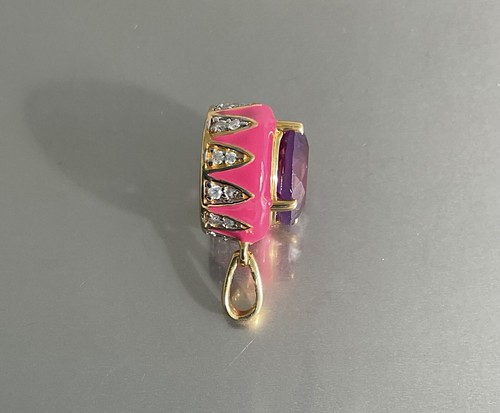 Amethyst, Moissanite, Pink Enameled Pendant 3.60 CTW 925 Silver Vermeil Plated - 第 8/17 張圖片